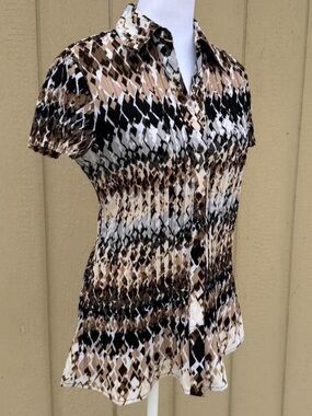 Apt. 9 Brown Black Cream Geometric Short-Sleeve Button Down Shirt